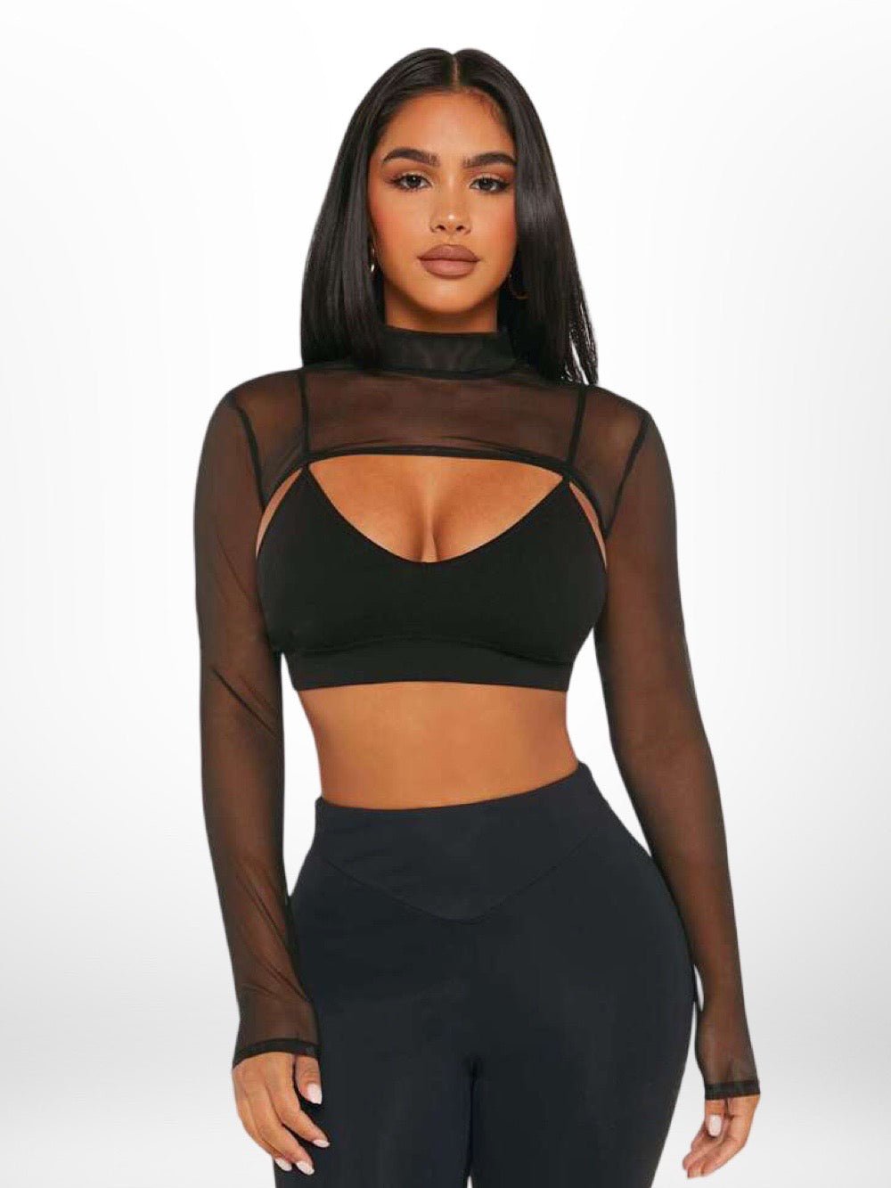 Legacy Boutiques Dhaka | Mock Neck Super Crop Mesh Top Without Bra Legacy Boutiques Legacy Boutiques