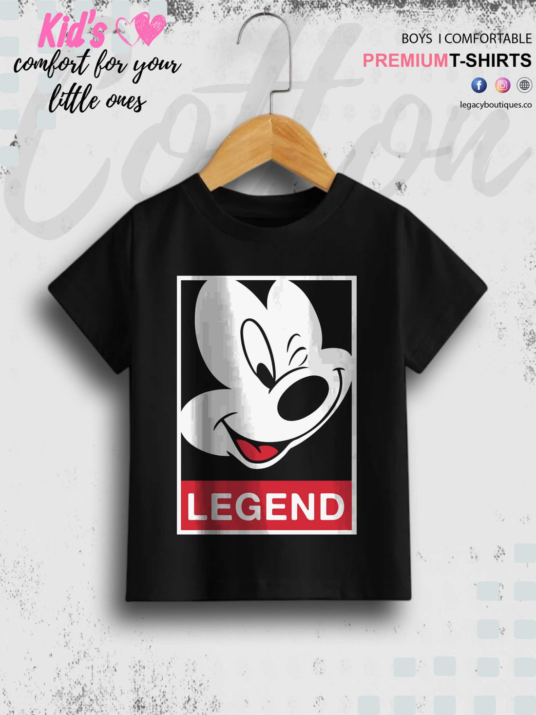 Legend Mickey Mouse Face Printed Kids Boys High Quality T-Shirt In Lowest Price Only In BD Legacy Boutiques Legacy Boutiques