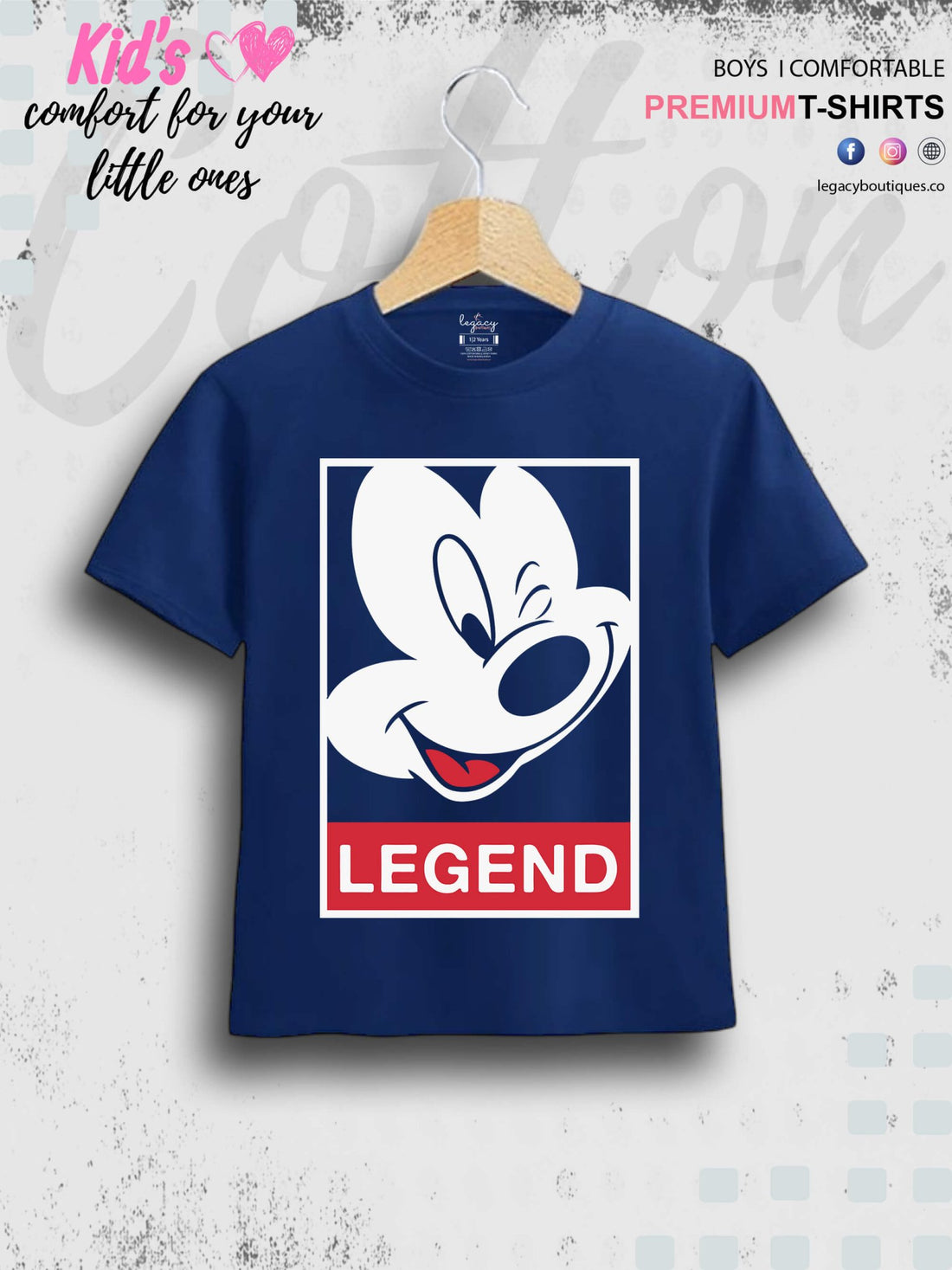Legend Mickey Mouse Face Printed Kids Boys High Quality T-Shirt In Lowest Price Only In BD Legacy Boutiques Legacy Boutiques