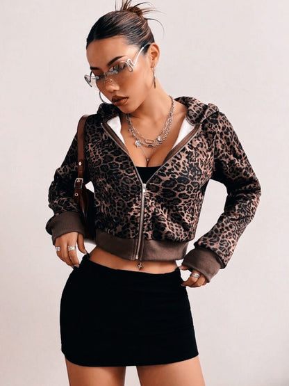 leopard print cropped zip - up hoodie jacket Legacy Boutiques Legacy Boutiques