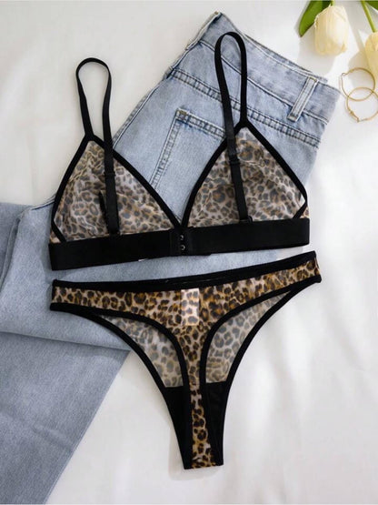 Leopard Print Sheer Mesh Bralette &amp; Thong Lingerie Set Legacy Boutiques Legacy Boutiques