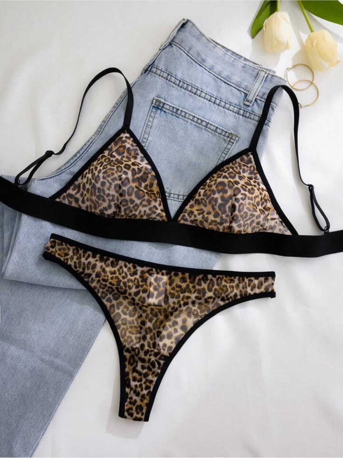 Leopard Print Sheer Mesh Bralette &amp; Thong Lingerie Set Legacy Boutiques Legacy Boutiques