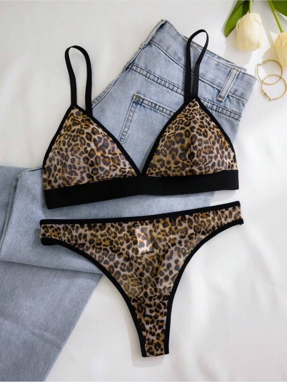 Leopard Print Sheer Mesh Bralette &amp; Thong Lingerie Set Legacy Boutiques Legacy Boutiques