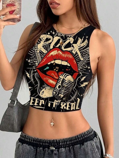 Letter Lip Rock and Roll Print Sleeveless Crop Top Legacy Boutiques Legacy Boutiques