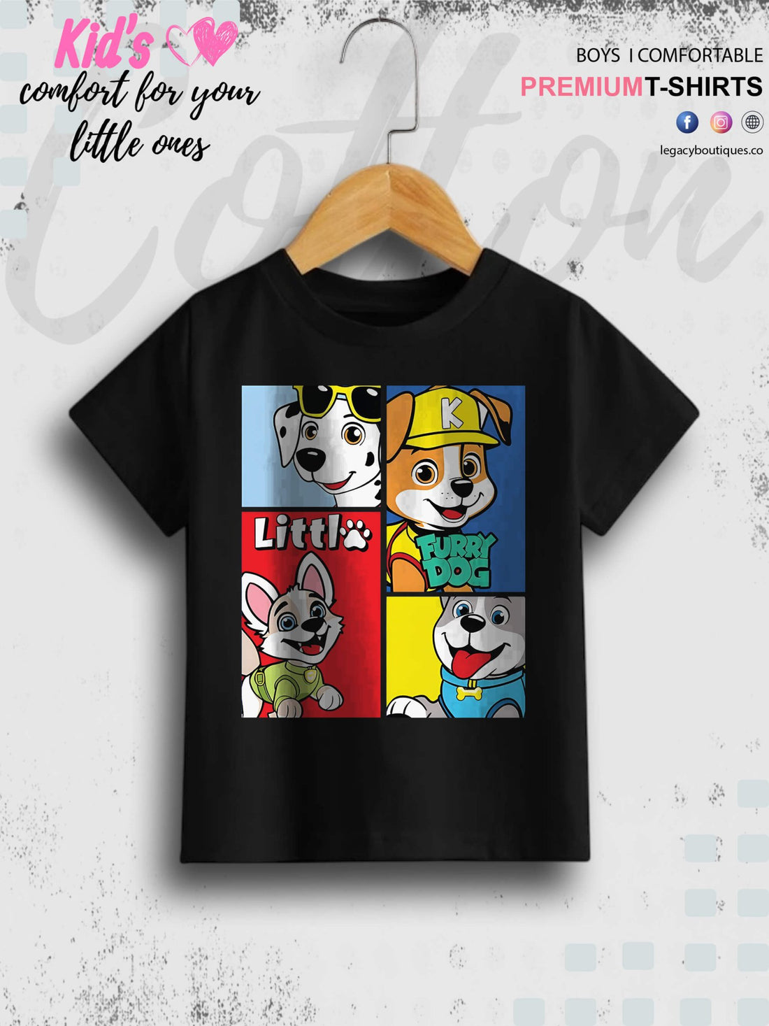 Little Furry Dog Cartoon Print 1 To 11 Year Kids Boys T-Shirt In Lowest Price Only In BD Legacy Boutiques Legacy Boutiques