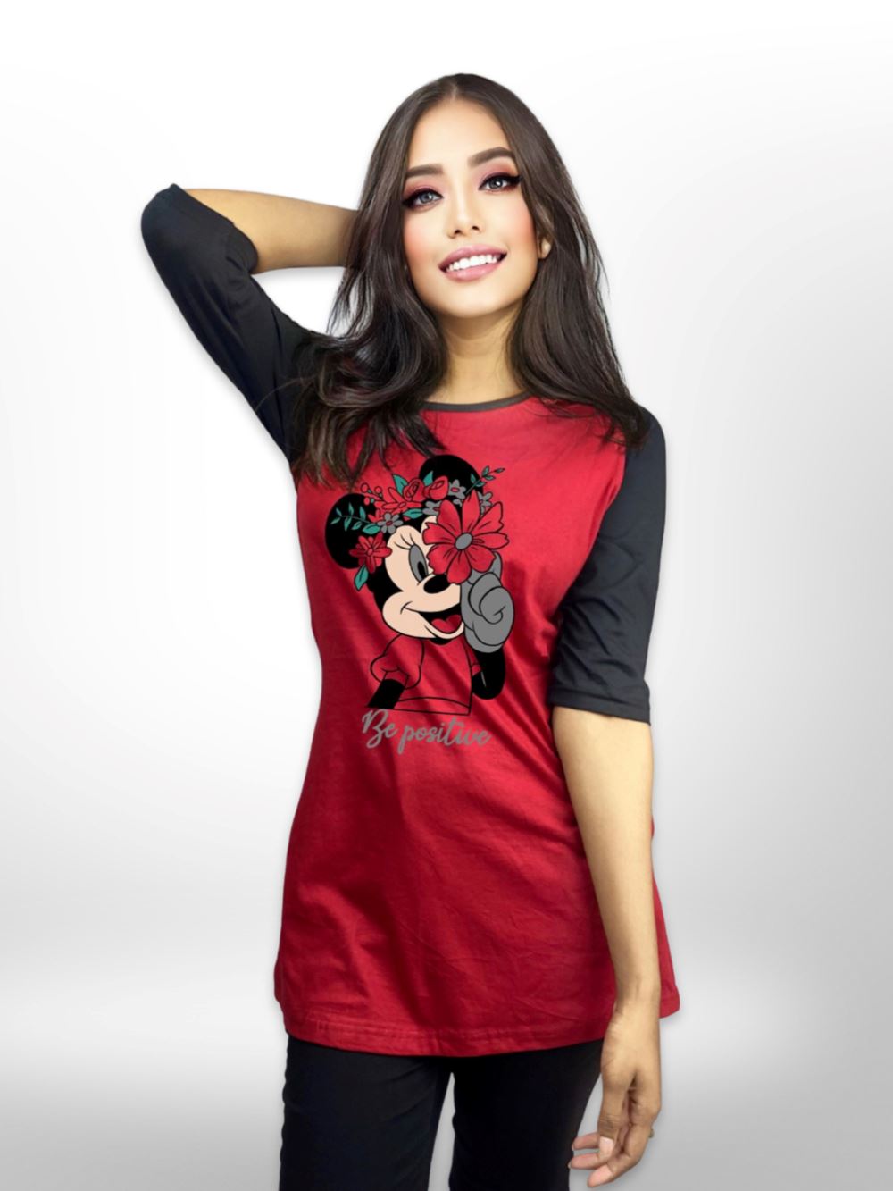 Long T-shirt Be Positive Printed Raglan Sleeve Side Pocket For Women&