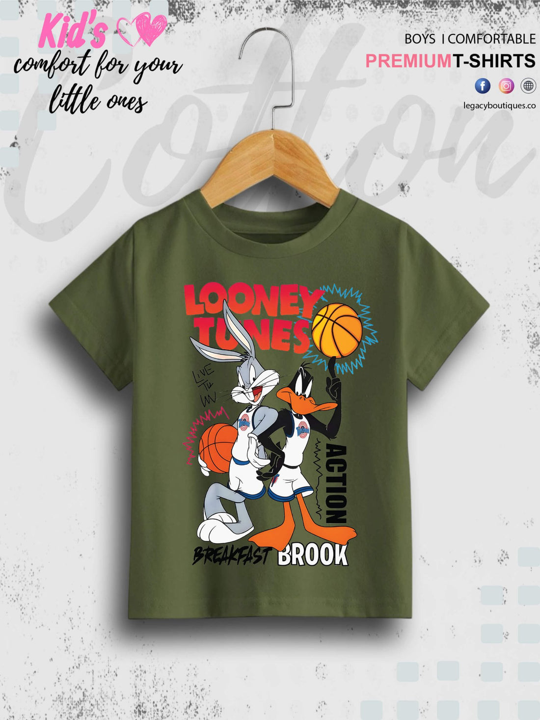 Looney Tunes Cartoon Bugs Bunny And Daffy Duck Printed Short Sleeve T-Shirt For Boys in Chittagong Legacy Boutiques Legacy Boutiques