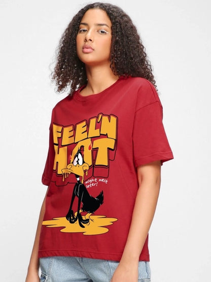 Looney Tunes Daffy Duck Graphic Printed Lowest Price Womens Drop Shoulder T-shirt In Legacy Boutiques Dacca Legacy Boutiques Legacy Boutiques