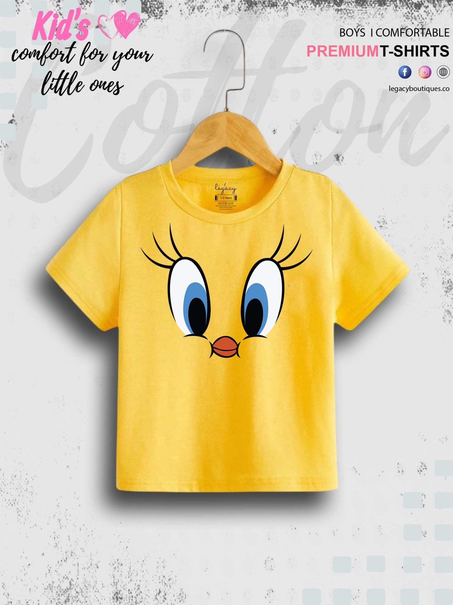 Looney Tunes Tweety Bird Cartoon Print 1 To 11 Year Kids Girls Casual T-Shirt In Lowest Price Only In BD Legacy Boutiques Legacy Boutiques