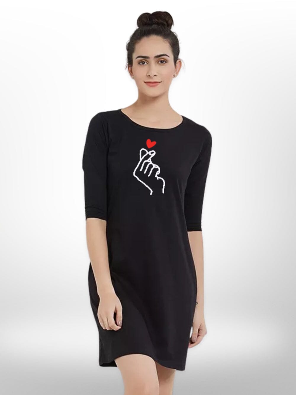 LOVE IN HAND PRINTED THREE QUARTER SLEEVE SIDE POCKET T - SHIRT FOR WOMEN&