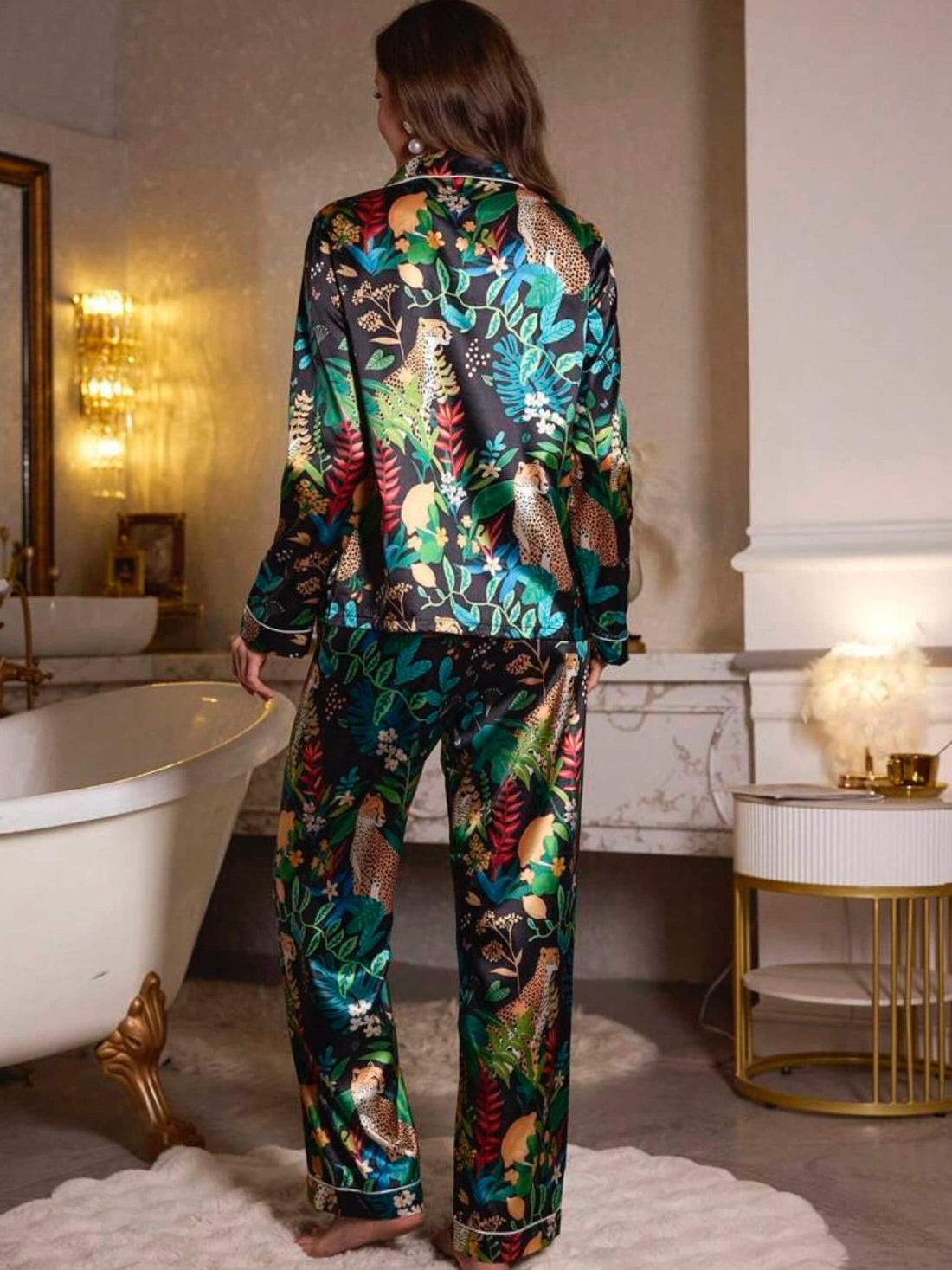 Luxurious Nighty Set Tropical Plant Printed Legacy Boutiques Legacy Boutiques