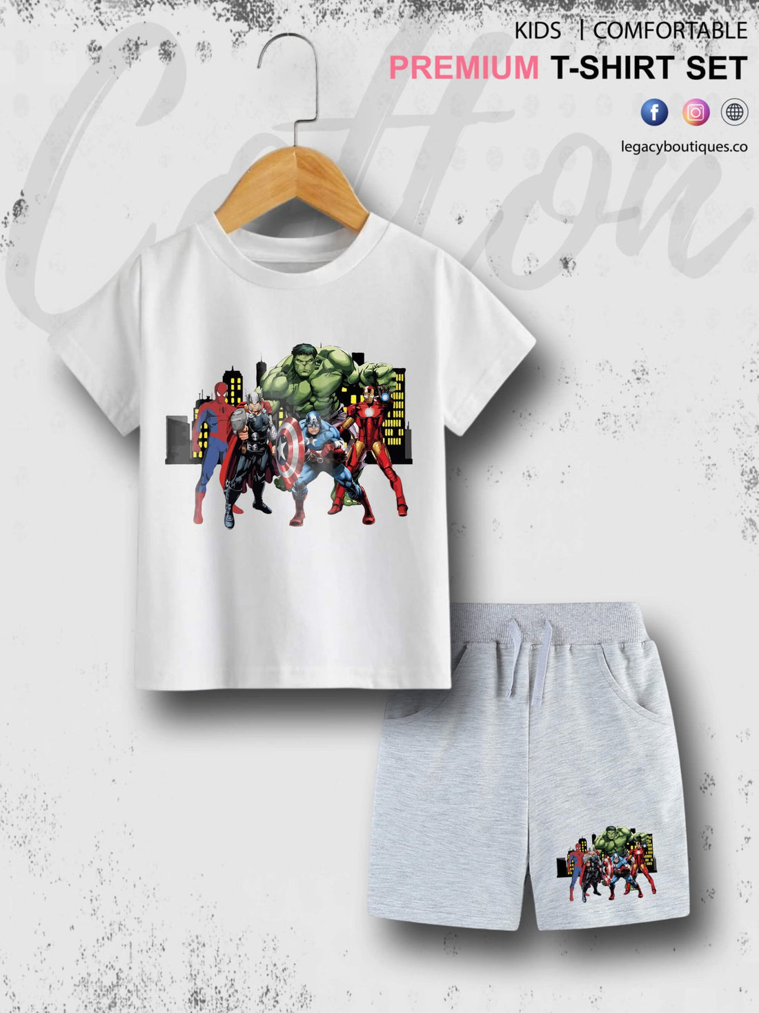 Marvel Avengers Kids Casual 6 Month To 6 Year Summer Time Babies T-shirt Set Legacy Boutiques Legacy Boutiques
