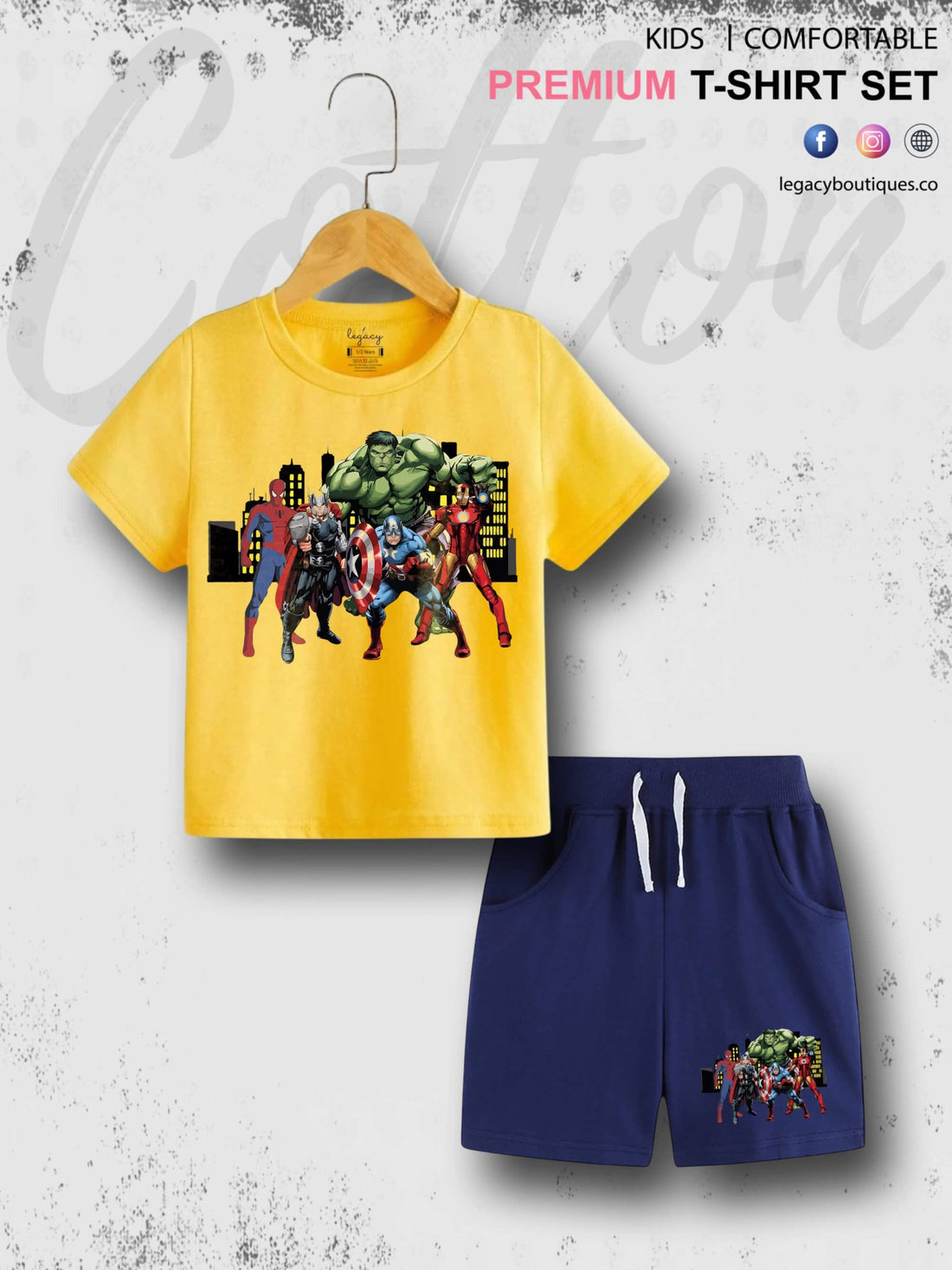 Marvel Avengers Kids Casual 6 Month To 6 Year Summer Time Babies T-shirt Set Legacy Boutiques Legacy Boutiques