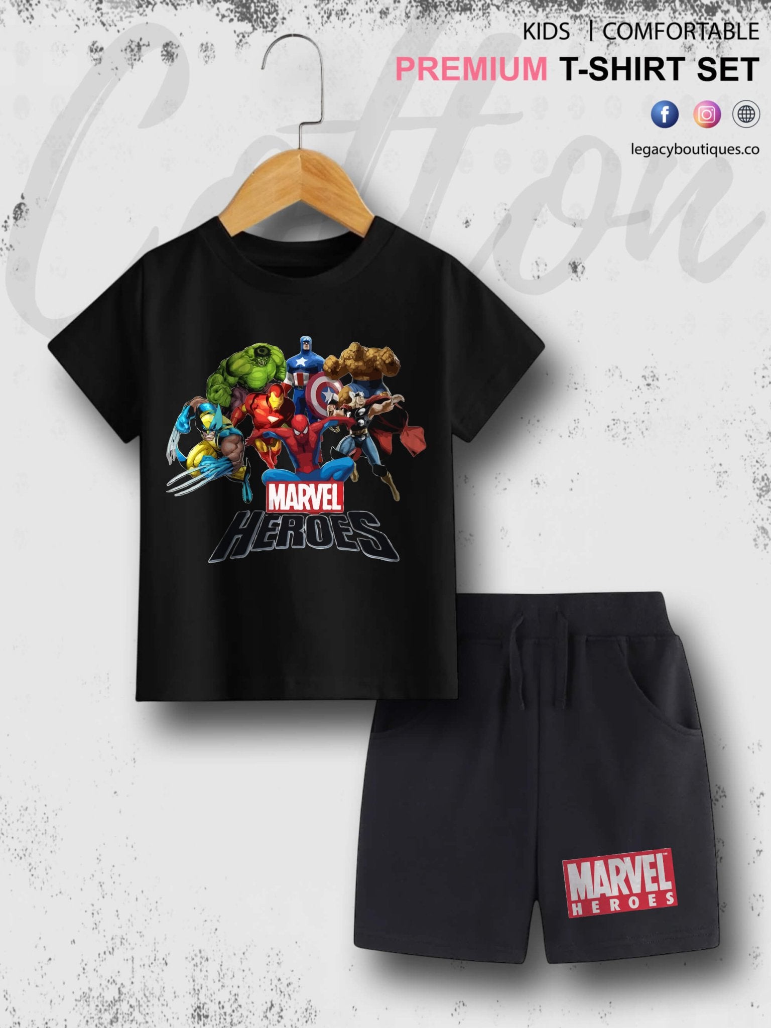 Marvel Heroes Character Printed 6 Month To 6 Year Summer Time Baby &amp; Kids Super Comfy T-shirt Set Legacy Boutiques Legacy Boutiques