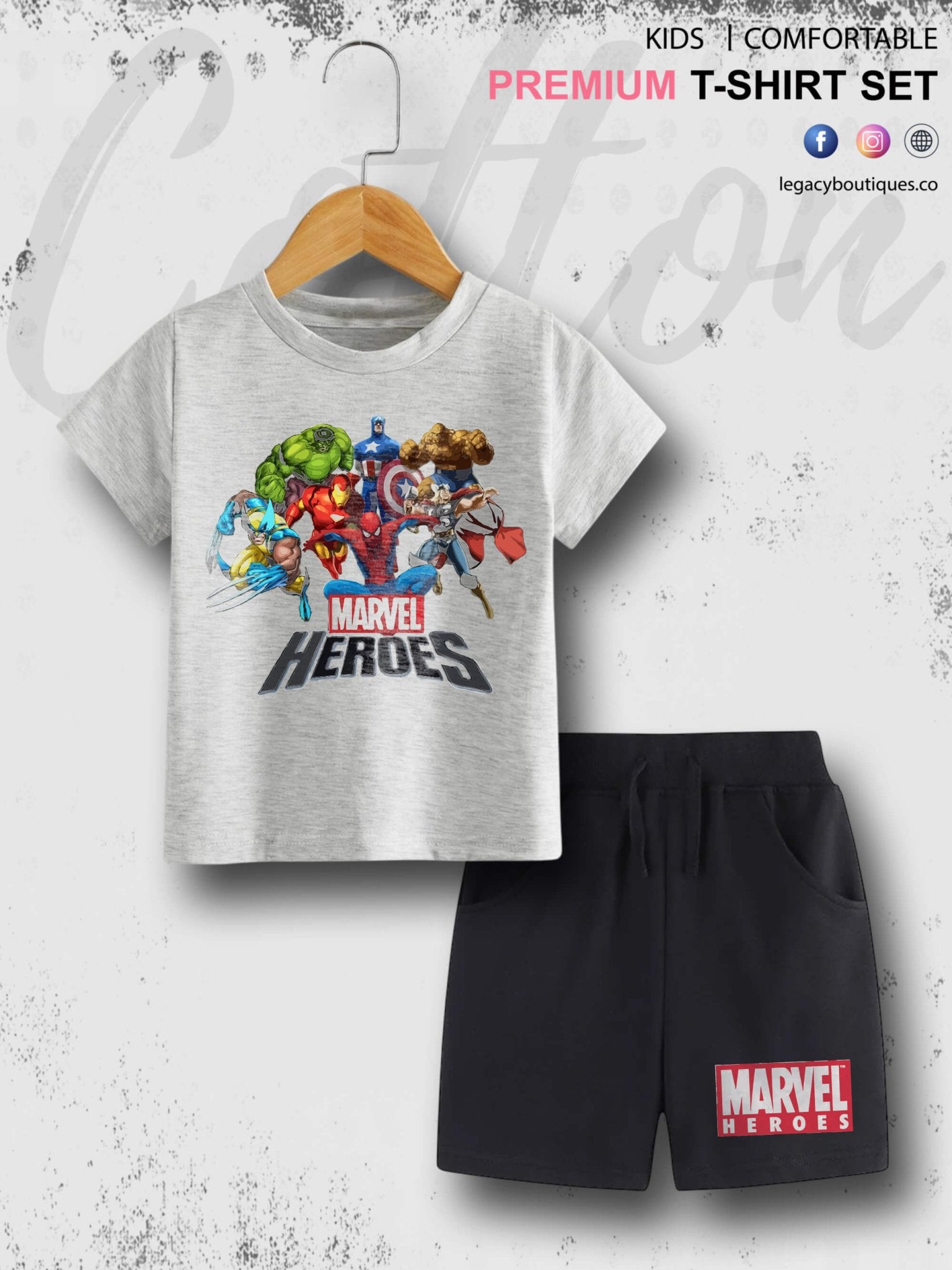 Marvel Heroes Character Printed 6 Month To 6 Year Summer Time Baby &amp; Kids Super Comfy T-shirt Set Legacy Boutiques Legacy Boutiques
