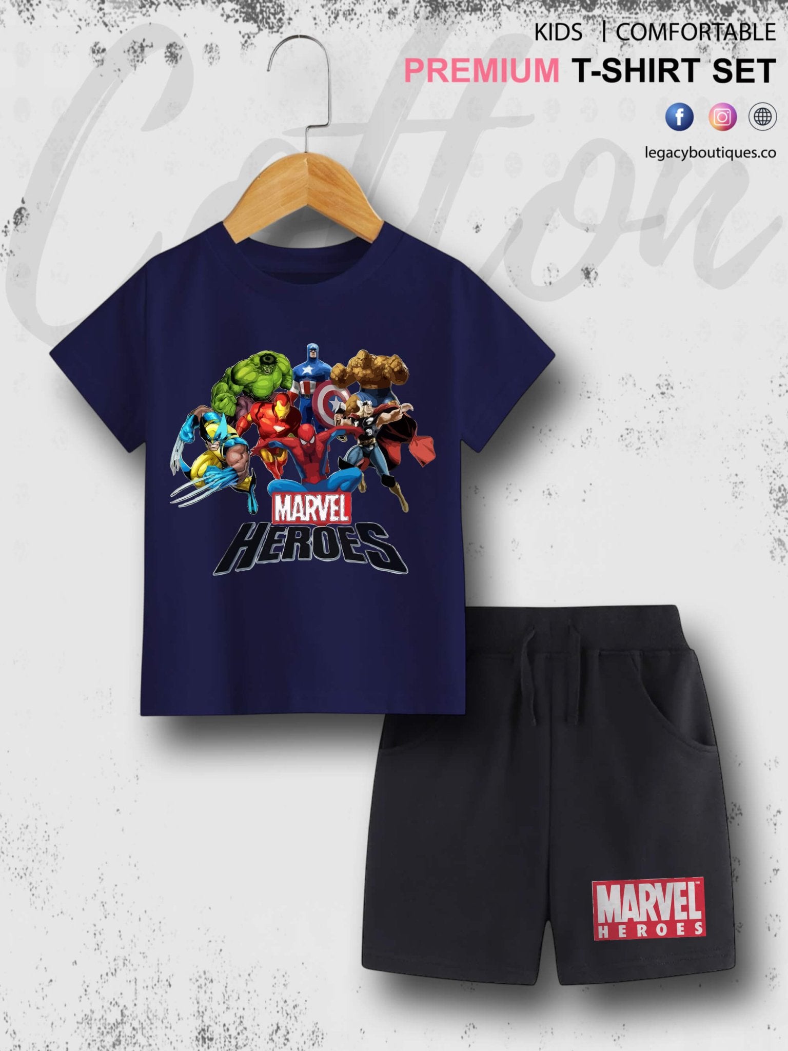 Marvel Heroes Character Printed 6 Month To 6 Year Summer Time Baby &amp; Kids Super Comfy T-shirt Set Legacy Boutiques Legacy Boutiques