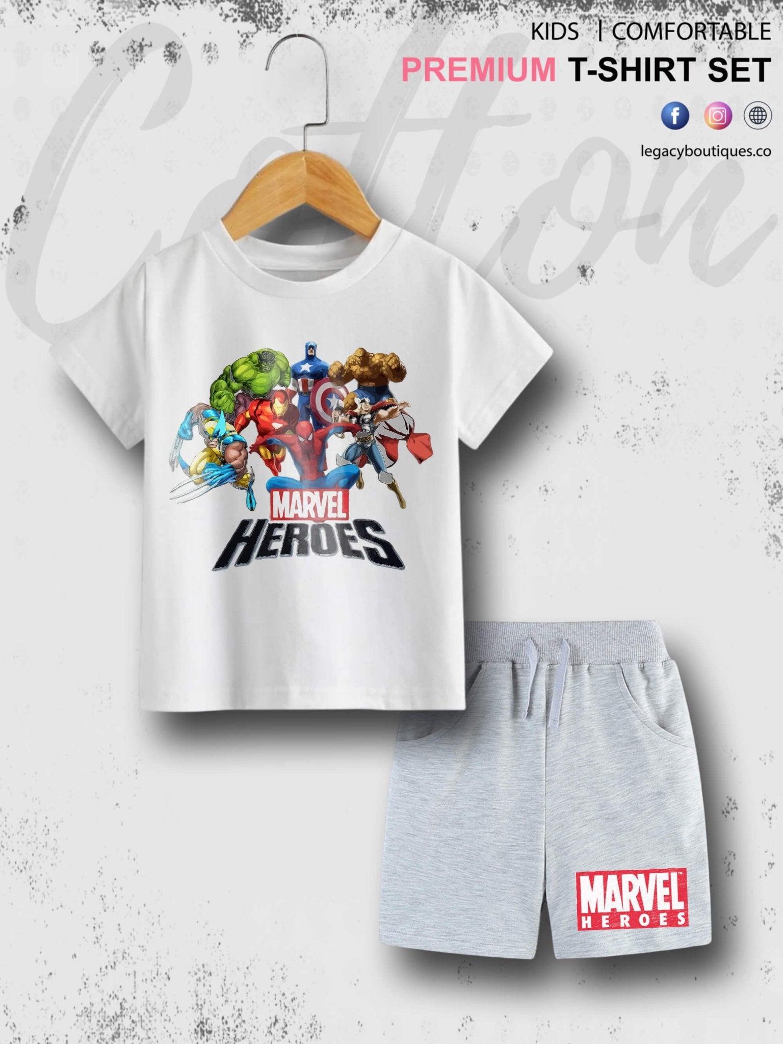 Marvel Heroes Character Printed 6 Month To 6 Year Summer Time Baby &amp; Kids Super Comfy T-shirt Set Legacy Boutiques Legacy Boutiques