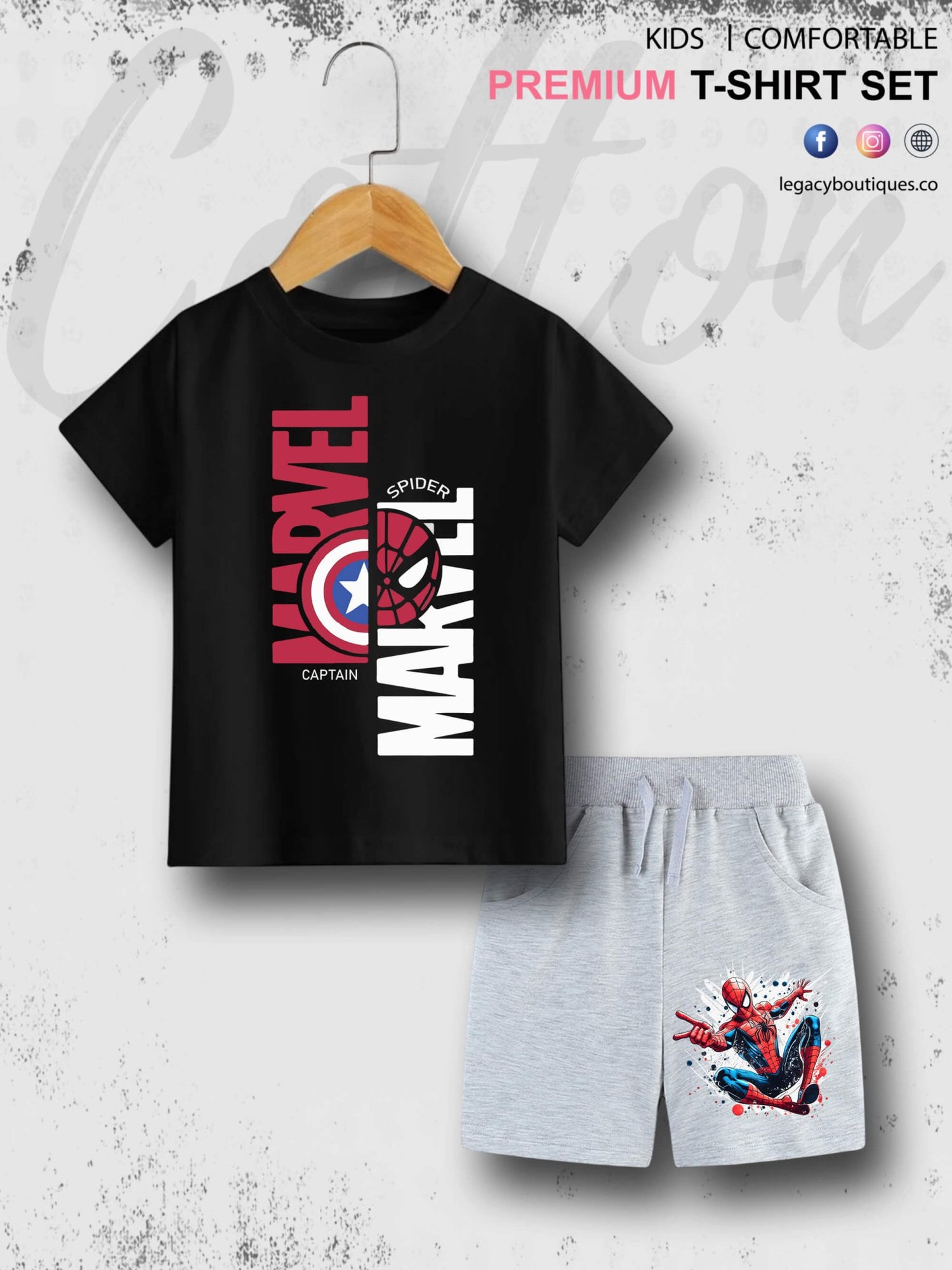 Marvel Spiderman &amp; Captain America 6 Month To 6 Year Kids Summer Time T-shirt Set Legacy Boutiques Legacy Boutiques