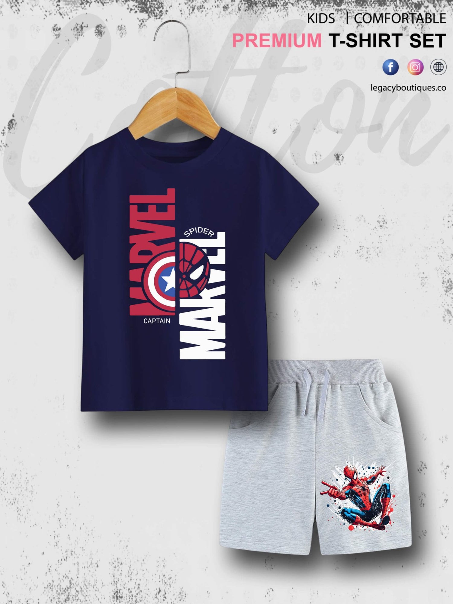 Marvel Spiderman &amp; Captain America 6 Month To 6 Year Kids Summer Time T-shirt Set Legacy Boutiques Legacy Boutiques