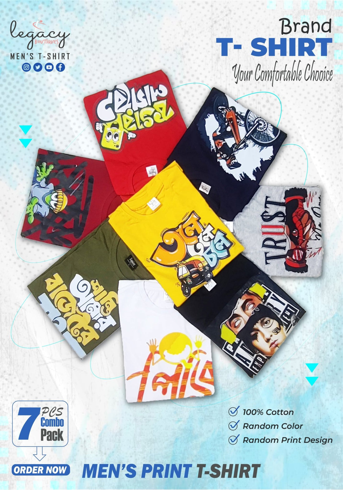 Men’s T-Shirt 7 Piece Combo Tees Built for Everyday Laidback Style – Stock Clearout Legacy Boutiques Legacy Boutiques
