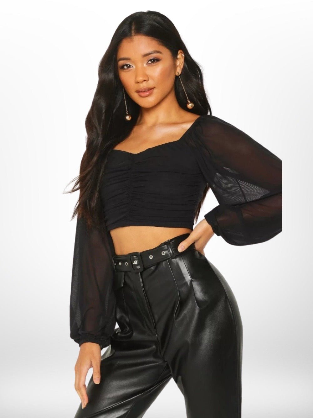 MESH LONG SLEEVE BLACK CROP TOP Legacy Boutiques Legacy Boutiques