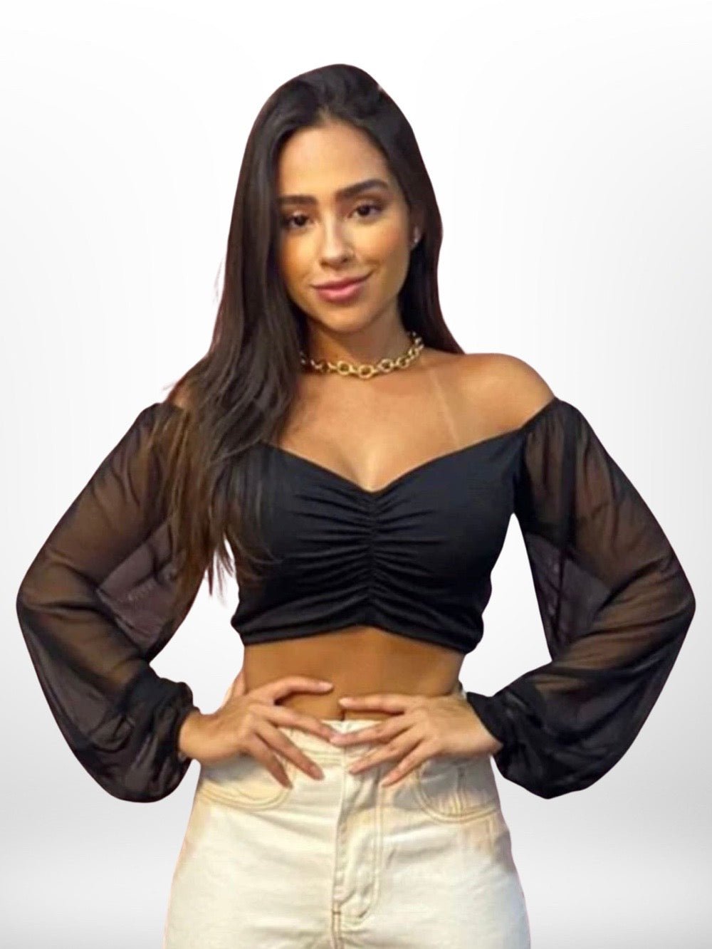 MESH LONG SLEEVE BLACK CROP TOP Legacy Boutiques Legacy Boutiques