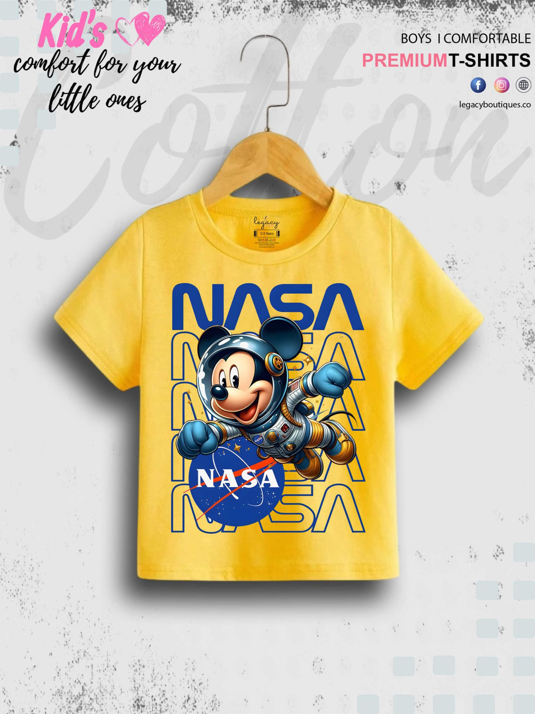 Mickey In Nasa Printed Cotton Baby Boys High Quality T-Shirt In Lowest Price Only In BD Legacy Boutiques Legacy Boutiques