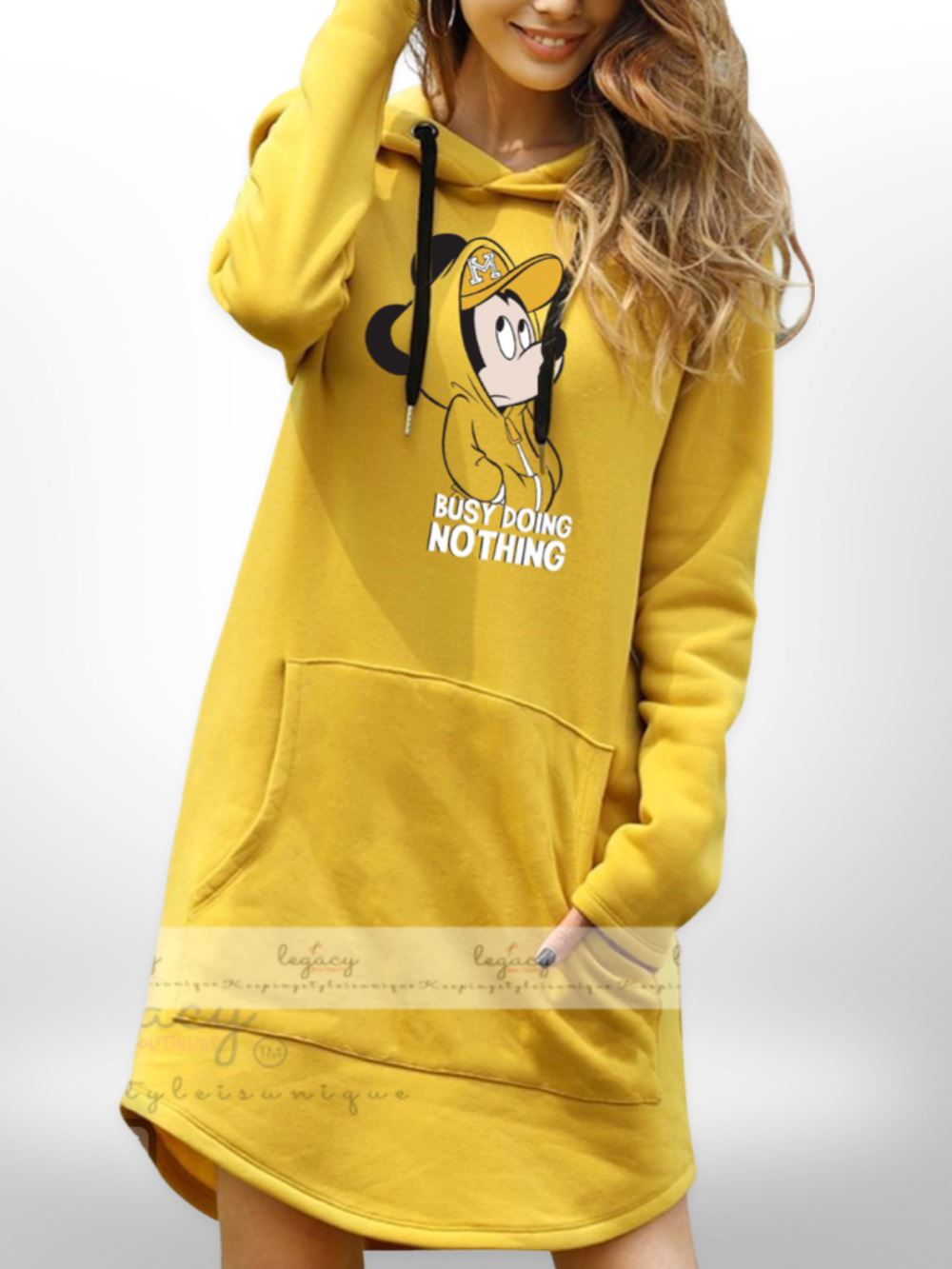 Mickey Mouse Printed Thinking Long Length Winter Wear Sweatshirt Hoodie Legacy Boutiques Legacy Boutiques
