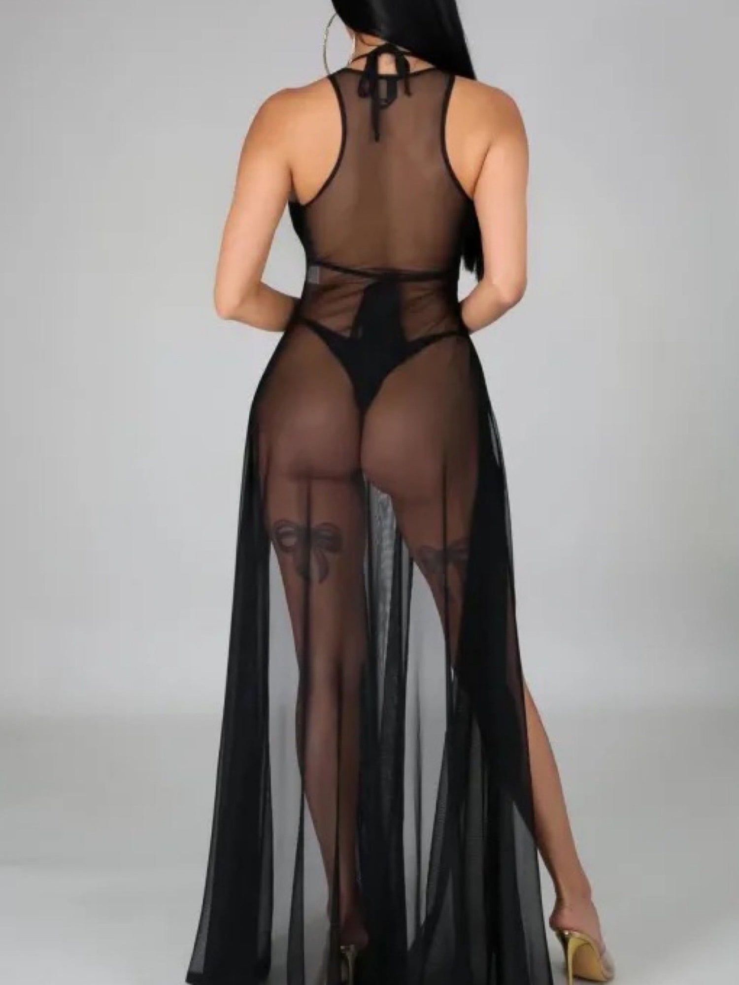 Midnight Allure Sheer Mesh Maxi Dress