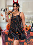 Midnight Bat Print Satin Cami Slip Dress - Spooky Halloween Nightwear 🦇 Legacy Boutiques Legacy Boutiques