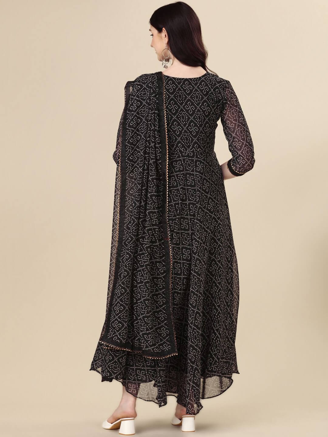 Midnight Black Bandhani Print Anarkali Suit with Gota Lace Dupatta Legacy Boutiques Legacy Boutiques
