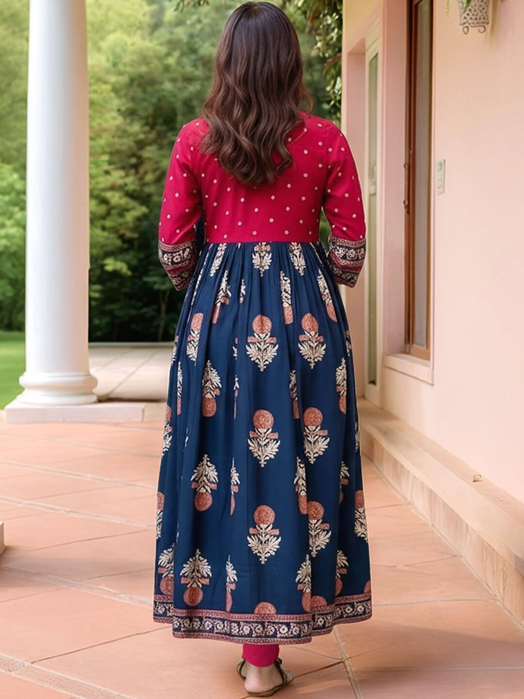 Midnight Magenta Floral Printed Indo - Western Gown with Border Legacy Boutiques Legacy Boutiques