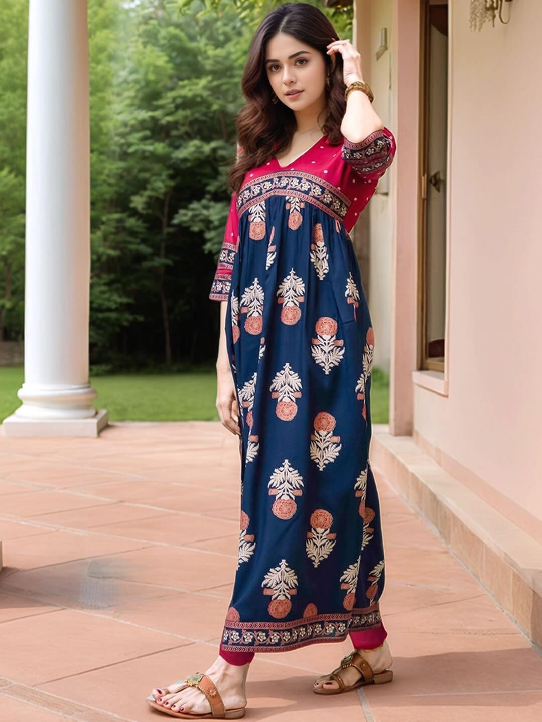 Midnight Magenta Floral Printed Indo - Western Gown with Border Legacy Boutiques Legacy Boutiques