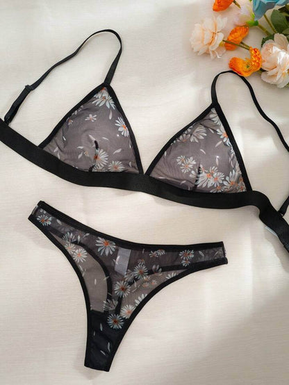 Minimalist Black Sheer Floral Lingerie Set - Daisy Print Mesh 2 - Piece Legacy Boutiques Legacy Boutiques