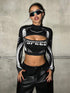 Mock Neck Cut Out Full Sleeve Crop Top SPEED Letter Print Legacy Boutiques Legacy Boutiques