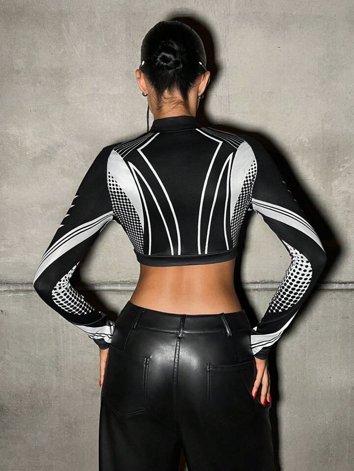 Mock Neck Cut Out Full Sleeve Crop Top SPEED Letter Print Legacy Boutiques Legacy Boutiques