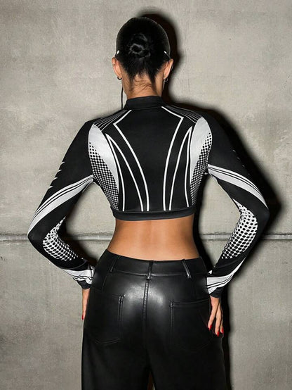 Mock Neck Cut Out Full Sleeve Crop Top SPEED Letter Print Legacy Boutiques Legacy Boutiques