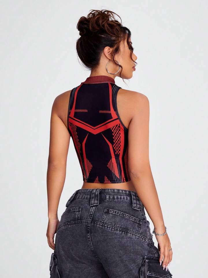 Mock Neck Sleeveless Crop Top Letter &amp; Star Graphic Print Legacy Boutiques Legacy Boutiques