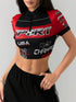 Motor Racing Sport Lettering Print Half Zip Crop Top Legacy Boutiques Legacy Boutiques