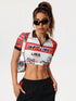 Motor Racing Sport Lettering Print Half Zip Crop Top Legacy Boutiques Legacy Boutiques