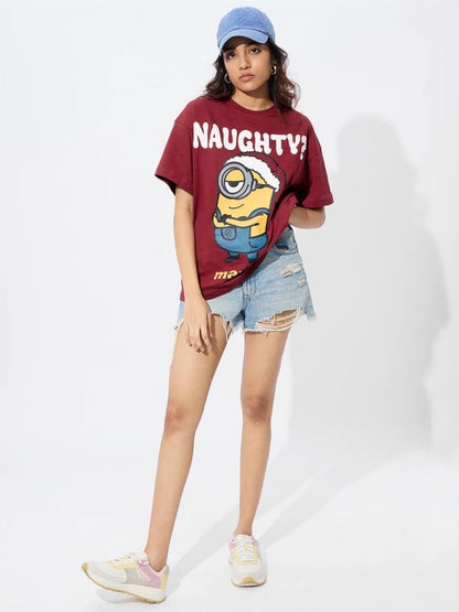 Naughty Minions Graphic Printed Lowest Price Womens Drop Shoulder T-shirt In Legacy Boutiques Bangladesh Legacy Boutiques Legacy Boutiques