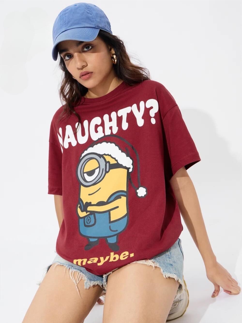 Naughty Minions Graphic Printed Lowest Price Womens Drop Shoulder T-shirt In Legacy Boutiques Bangladesh Legacy Boutiques Legacy Boutiques