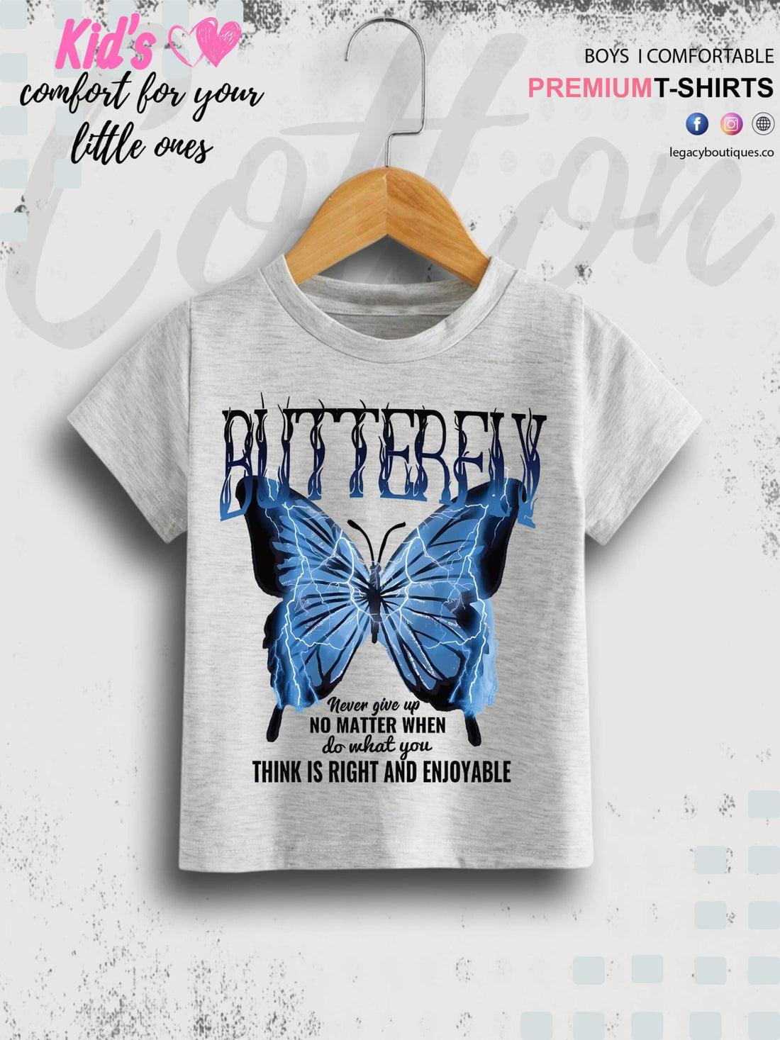 Never Give Up Butterfly Printed Girls T-Shirt In Best Price Best Quality Only In Dhaka Legacy Boutiques Legacy Boutiques