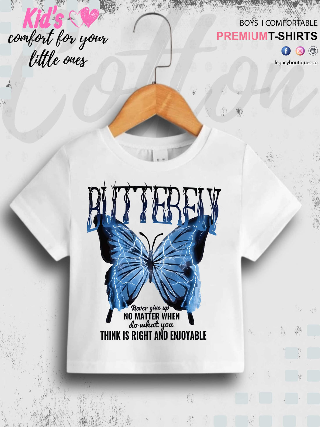 Never Give Up Butterfly Printed Girls T-Shirt In Best Price Best Quality Only In Dhaka Legacy Boutiques Legacy Boutiques