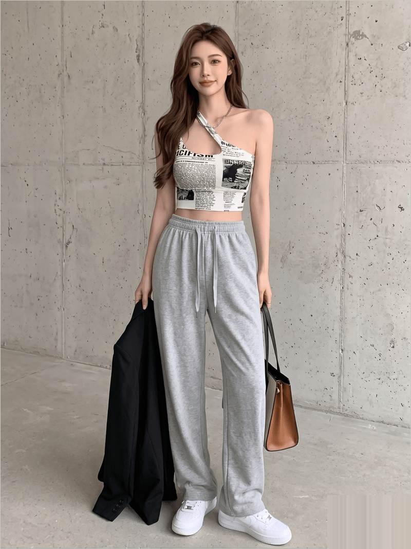 Newspaper Print One Shoulder Cutout Asymmetric Crop Top Legacy Boutiques Legacy Boutiques