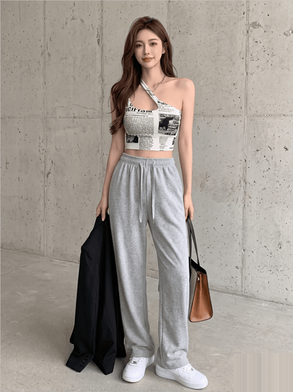 Newspaper Print One Shoulder Cutout Asymmetric Crop Top Legacy Boutiques Legacy Boutiques