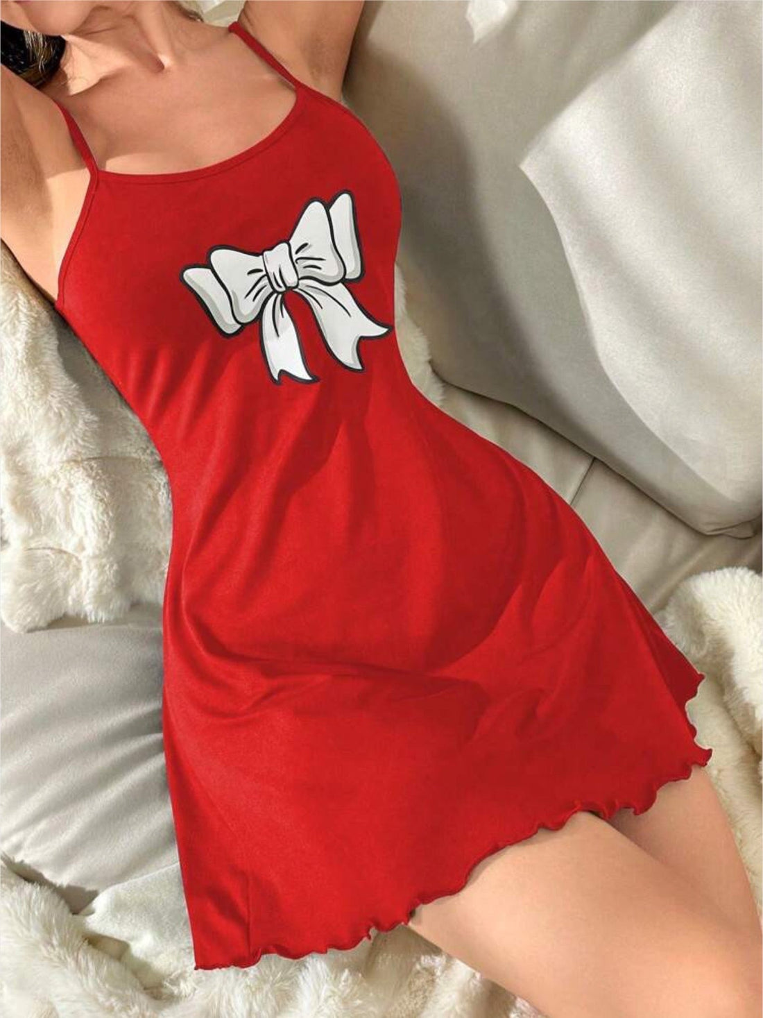 Nighty for girls in bd Spaghetti Straps Bow Ribbon Printed Legacy Boutiques Legacy Boutiques
