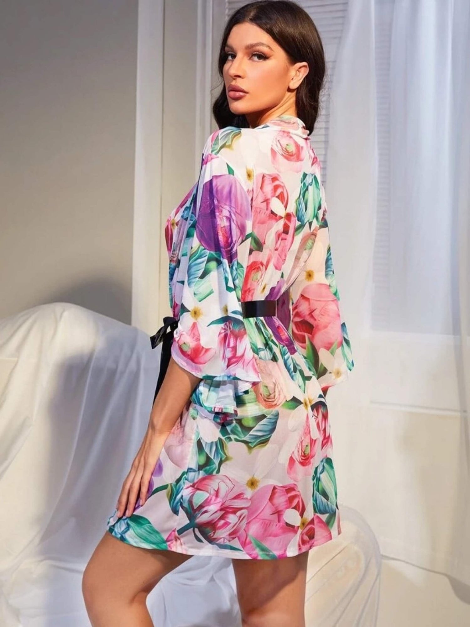 Nighty Trim Belted Floral Mesh Legacy Boutiques Legacy Boutiques