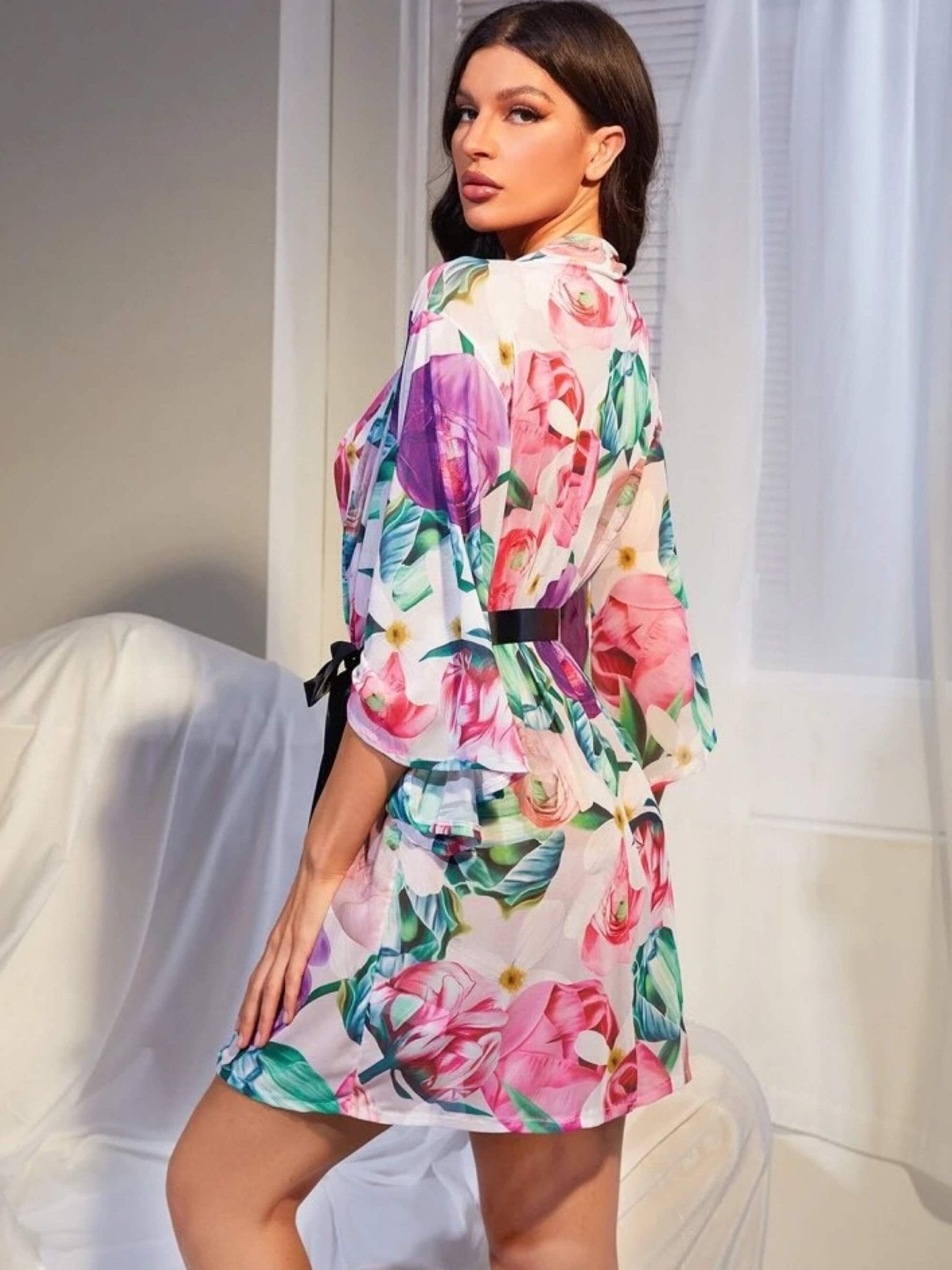 Nighty Trim Belted Floral Mesh Legacy Boutiques Legacy Boutiques