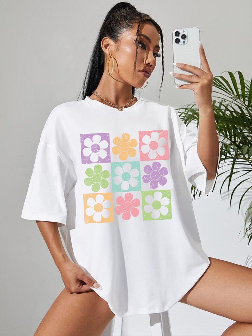 Nine Chrysanthemums Of Different Colours Graphic Printed Womens Drop Shoulder T-shirt Legacy Boutiques Dhaka Legacy Boutiques Legacy Boutiques